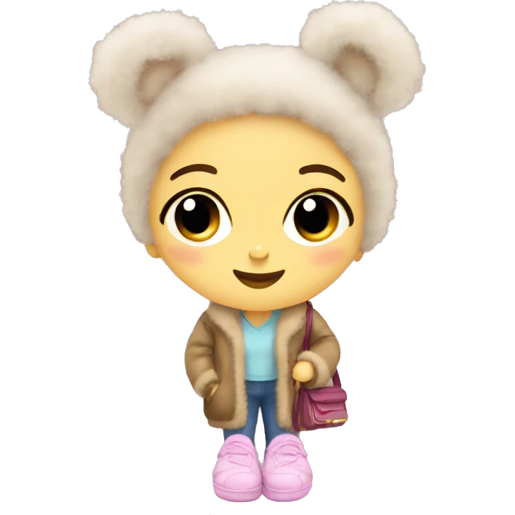 girl in fluffy animal slippers and cross body bag emoji