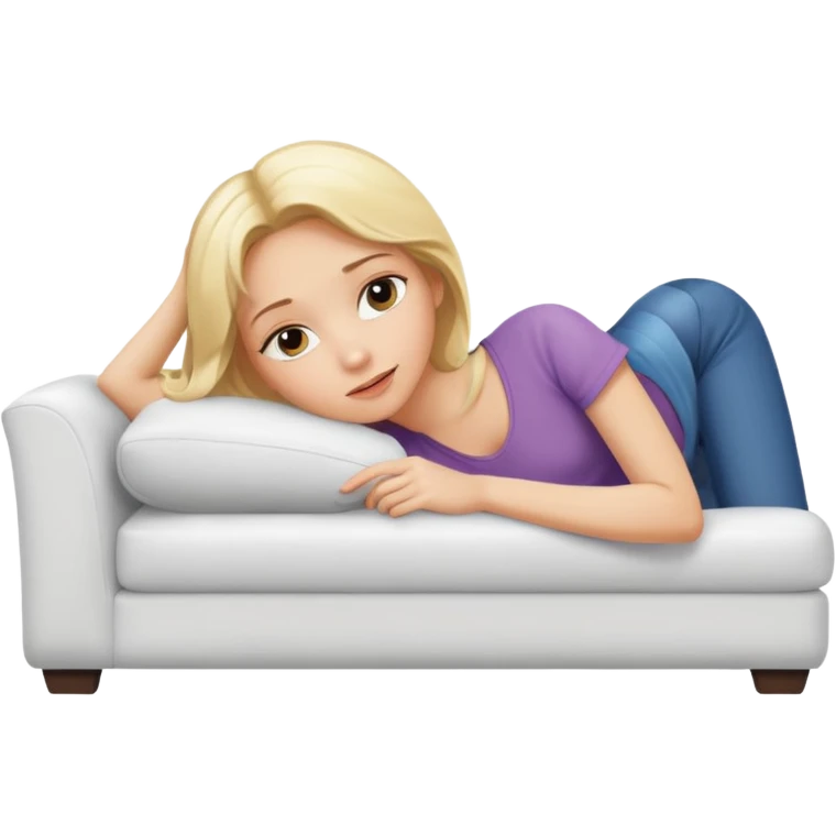 Blond girl lying in a white couch emoji