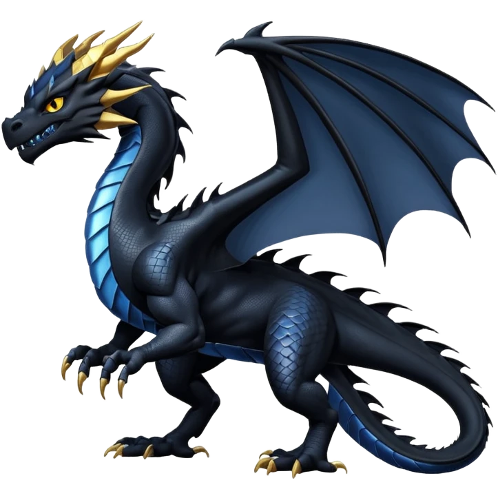 Darkstalker the NightWing dragon from Wings of Fire, large black dragon with silver scales, piercing eyes, mysterious and powerful, dramatic pose emoji