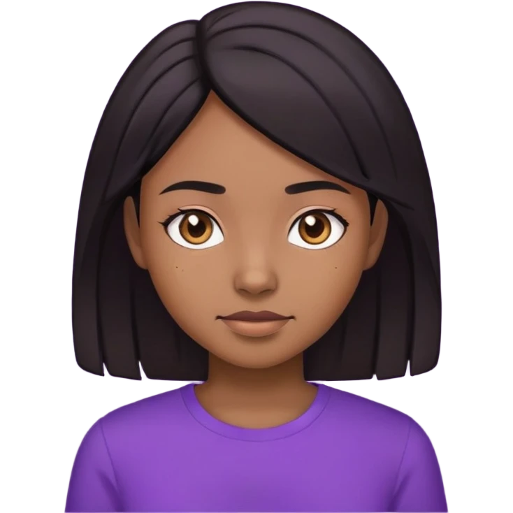Girl with purple shirt and brown skin with black hair  emoji