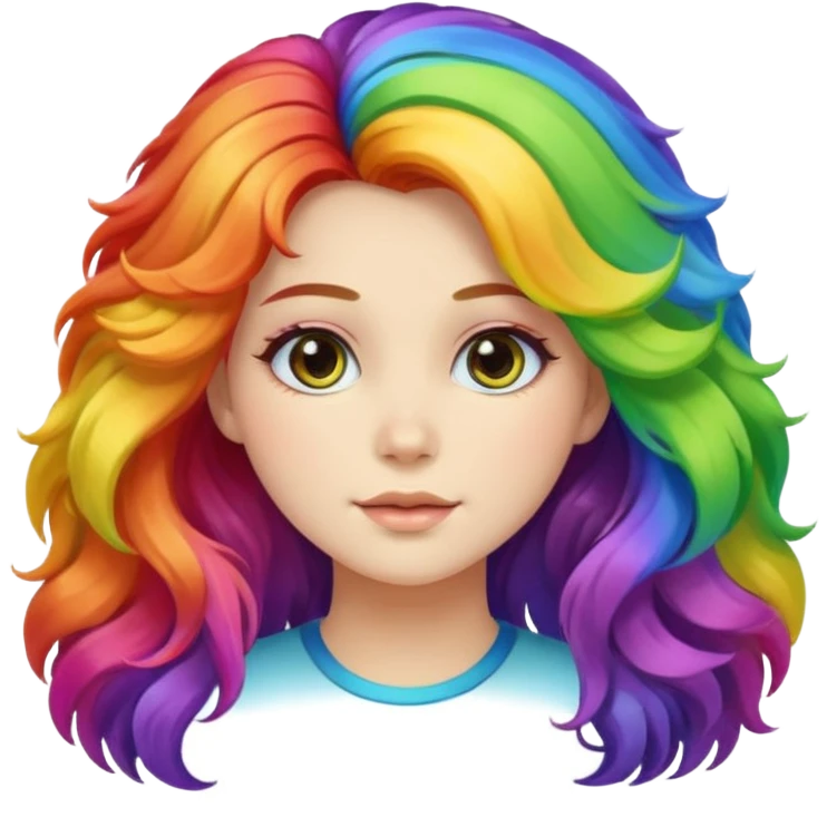 Young woman, fluffy voluminous hair in rainbow colors emoji