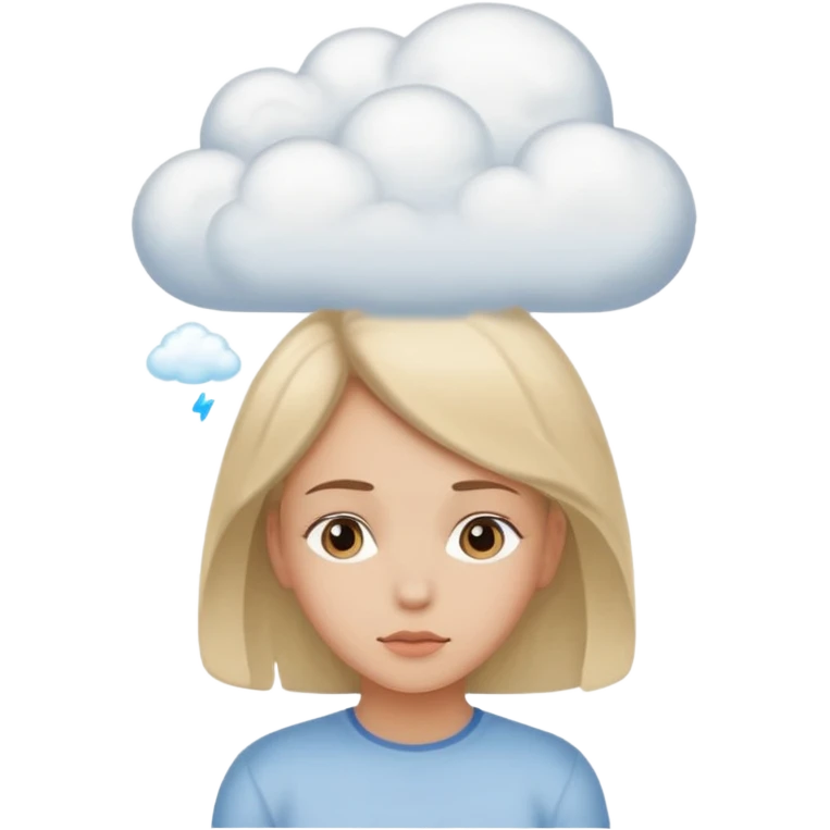 девочка думающая с облаком рядом с головой на белом фоне emoji