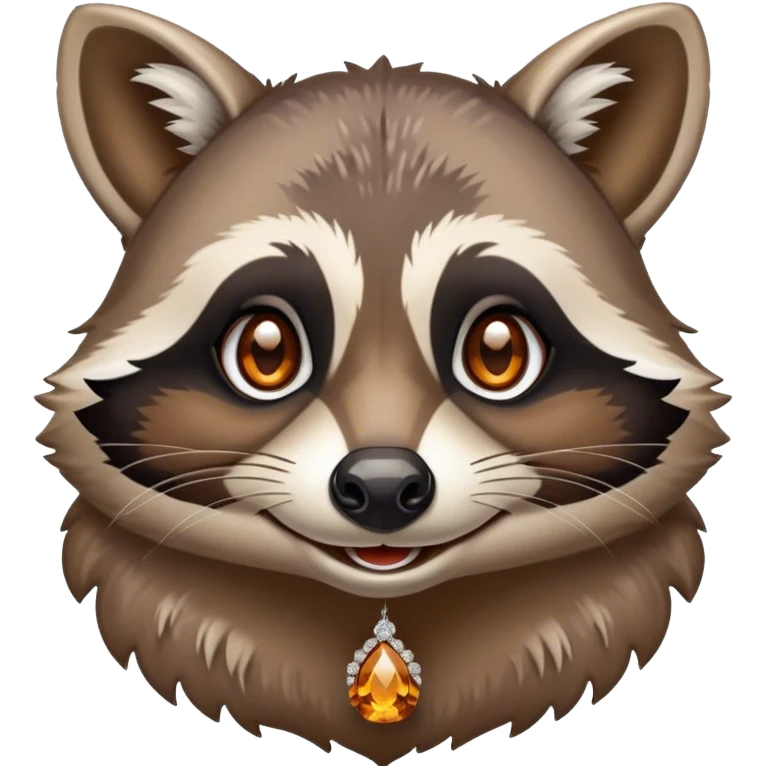 Victorian fairytale illustration depicting a happy raccoon with tanned skin, adorned with amber and diamonds emoji