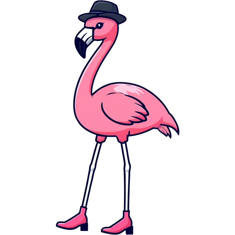 Flamingo with hat and heels and socks emoji
