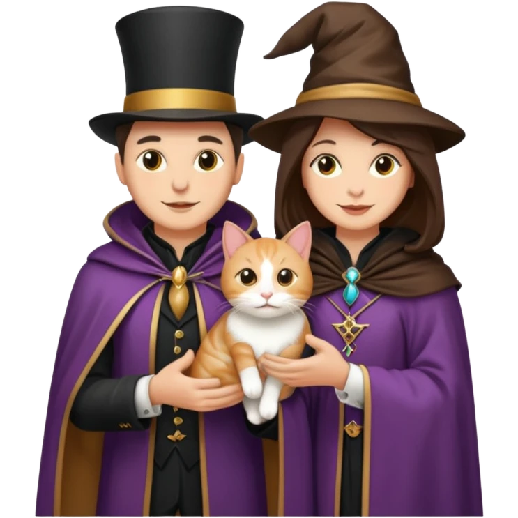 magician couple and their pet cat emoji