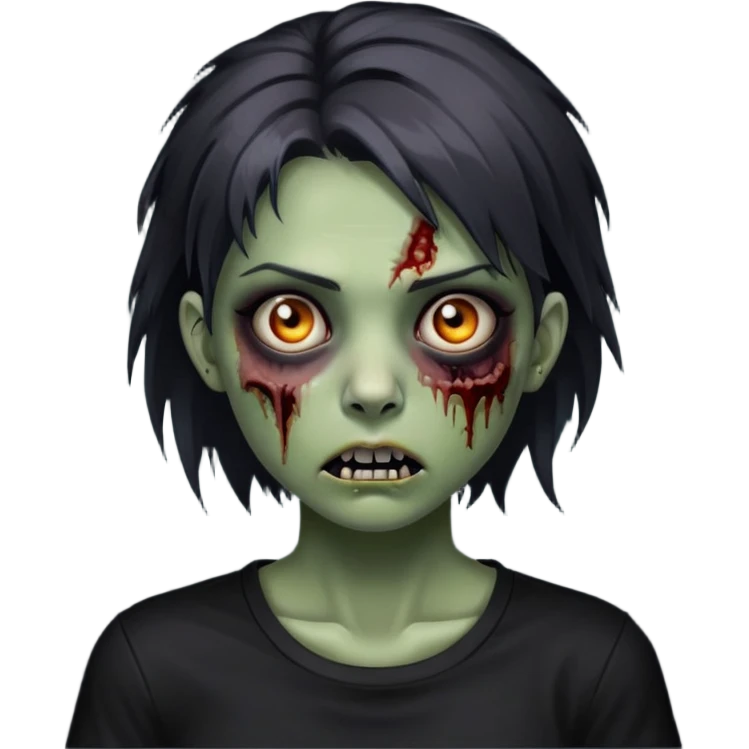 zombie girl with a wolfcut and black shirt and has dark circles under the eyes  emoji