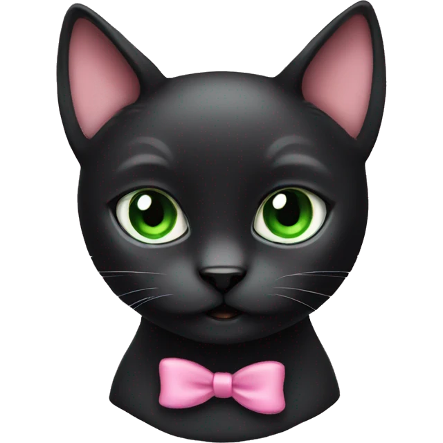 black cat with green eyes pink bow emoji