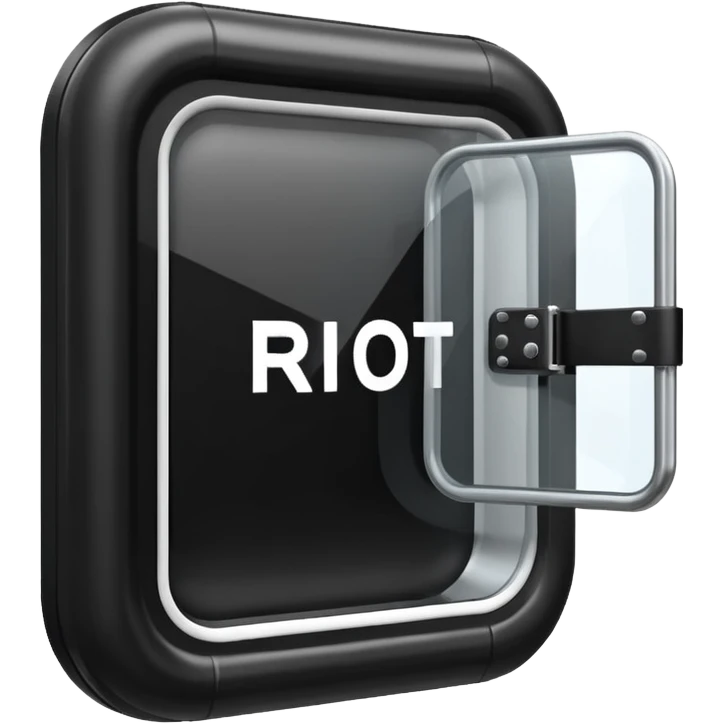 riot shield black with white RCR text and glass viewing window emoji