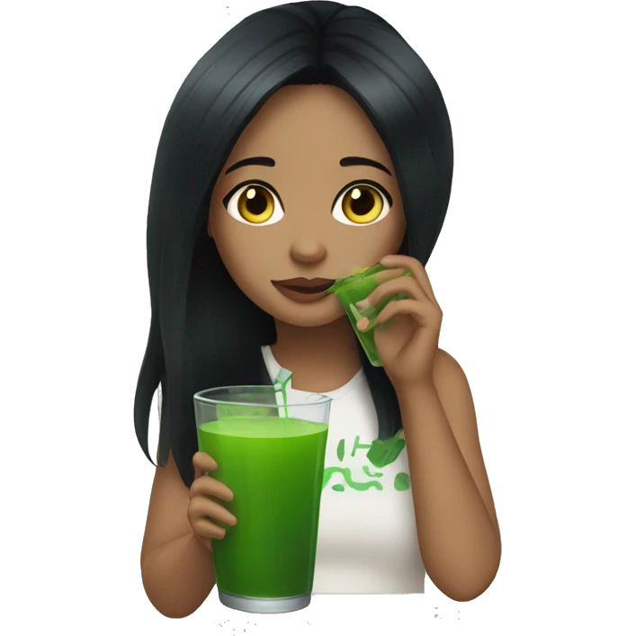 Girl with a black hair drinking green juice  emoji