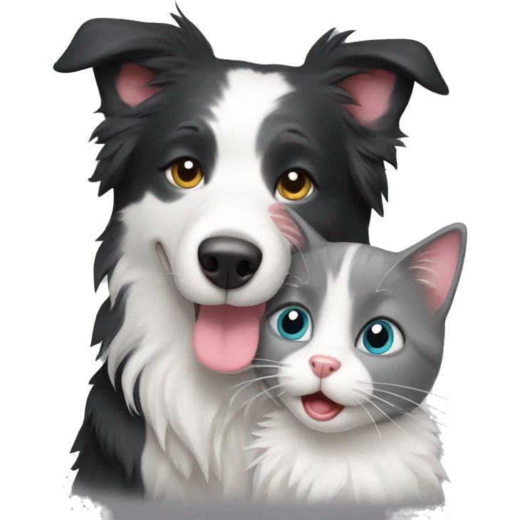a border collie hugging grey American short hair cat emoji