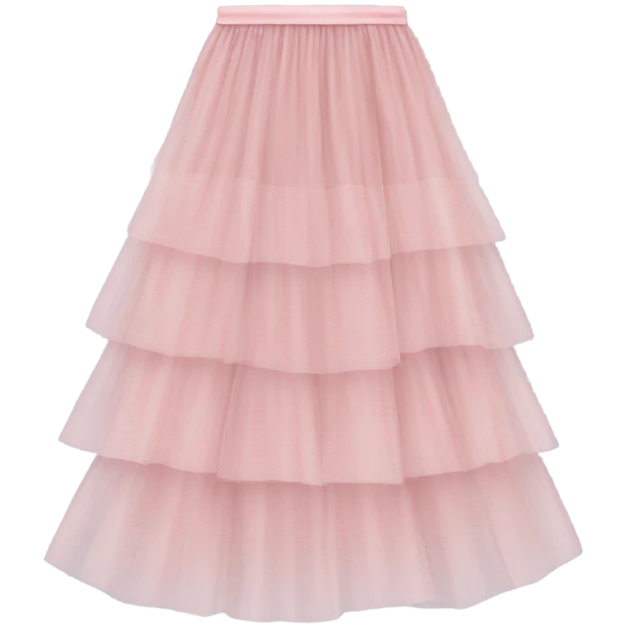Long soft pink tiered tulle skirt, isolated emoji