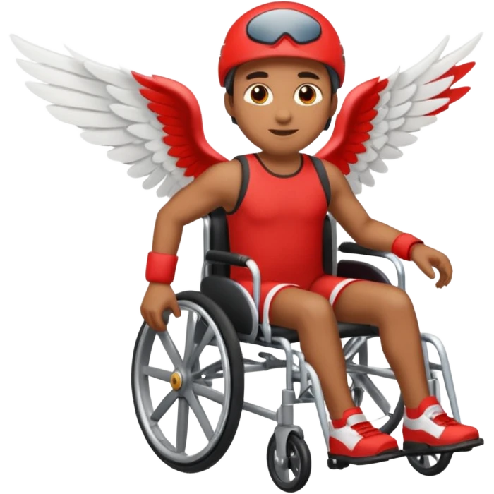 "Emoji representing mobility, speed, and overcoming obstacles, featuring a person in a red wheelchair with wings" emoji