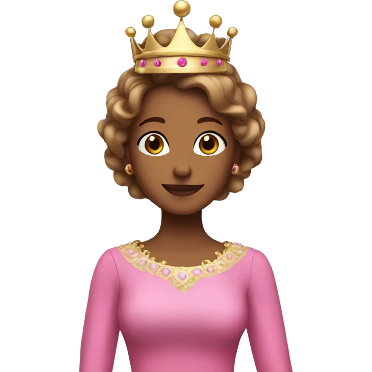 A brown pincess with crown with middle hair and wearing pink clothes emoji
