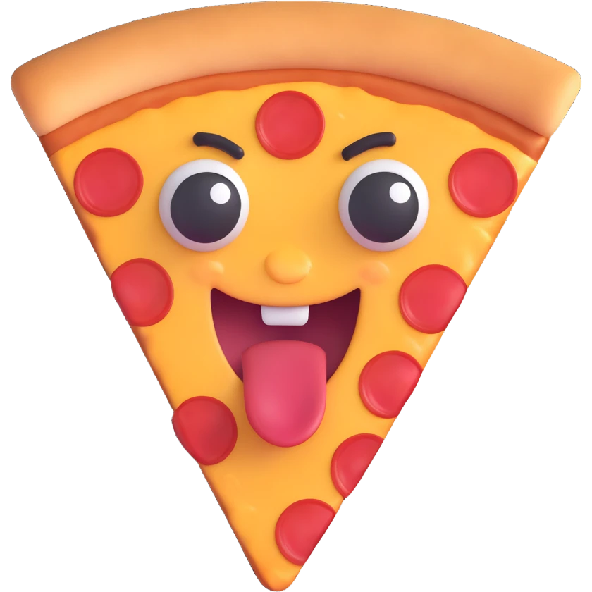 a pizza slice with pepperoni arranged as eyes and a mouth, cheerful expression emoji