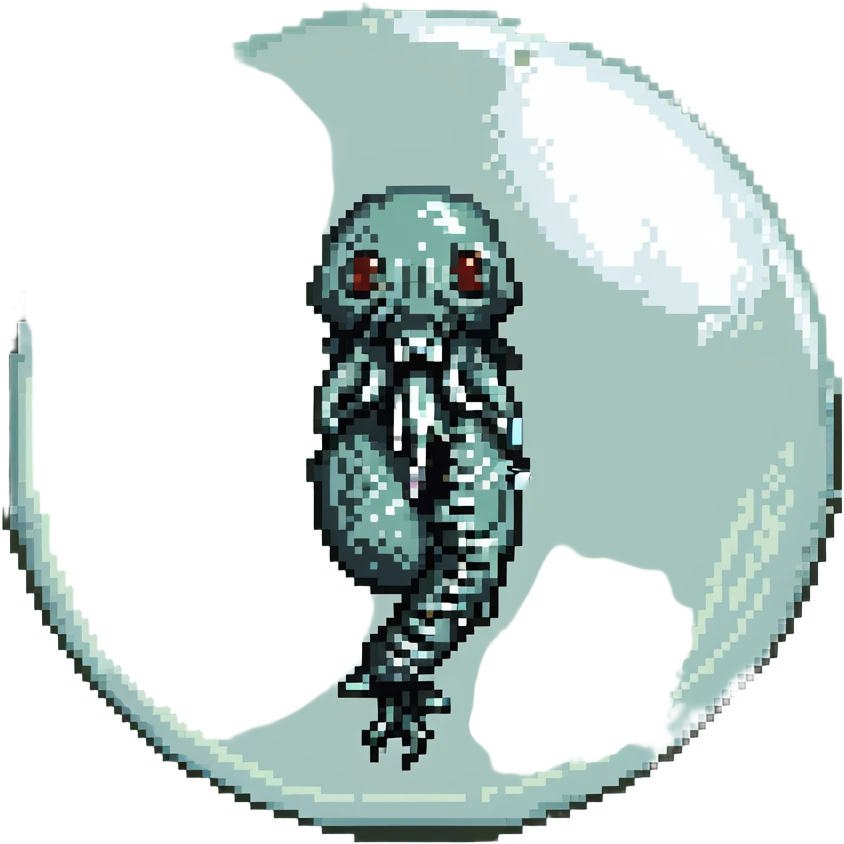 MRI parasitic embryo, digital, fetal small shape in otherworldly bubble, eerie, horror, pupa, crystalis, in-utero, sea-life, crustaceanoid, photorealismm siphonophore, polyp emoji