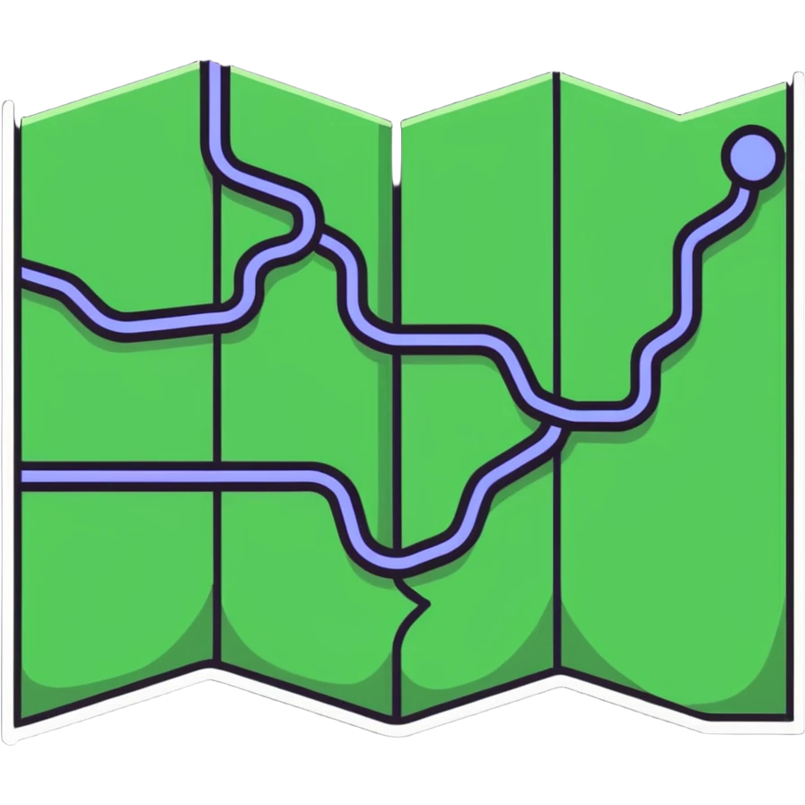 Folded map icon with subtle relationship paths drawn across it, symbolizing personal exploration of love and attraction patterns emoji