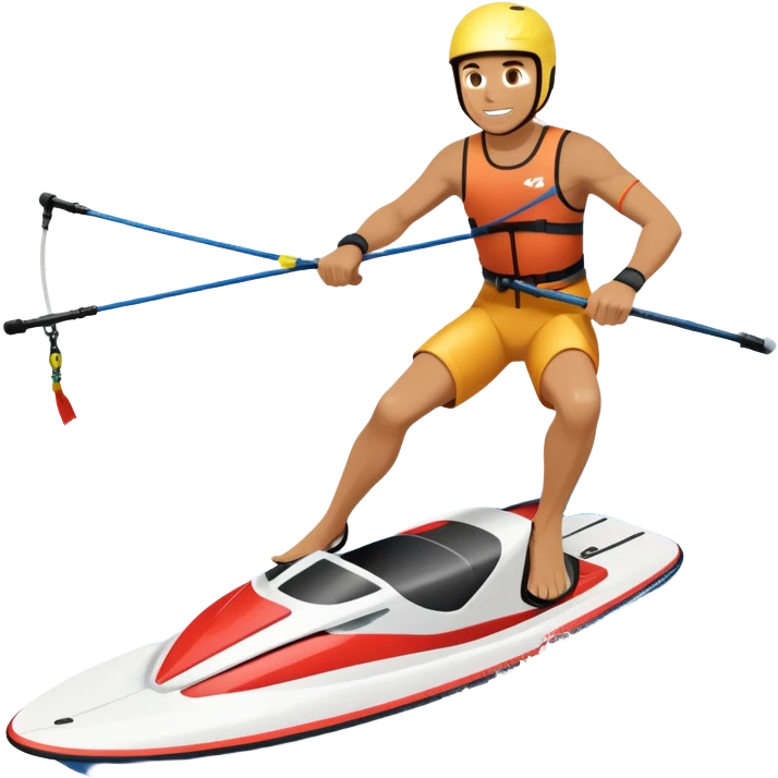An icon showing an athlete balancing on two water skis, holding onto a rope pulled by a speedboat. Water splashes trail behind as the skier rides across the surface with no poles. Transparent background emphasizes the excitement and balance of water skiing. emoji