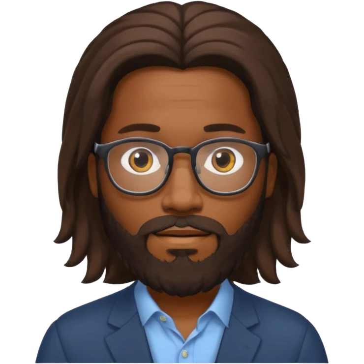 bearded long haired black man with eyeglasses no body emoji
