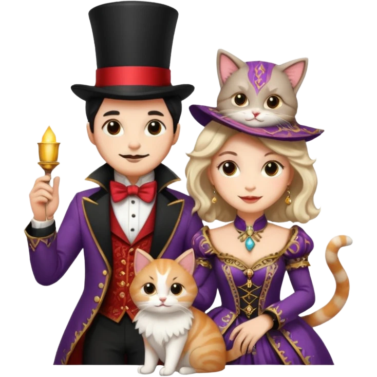 magician couple and their pet cat emoji
