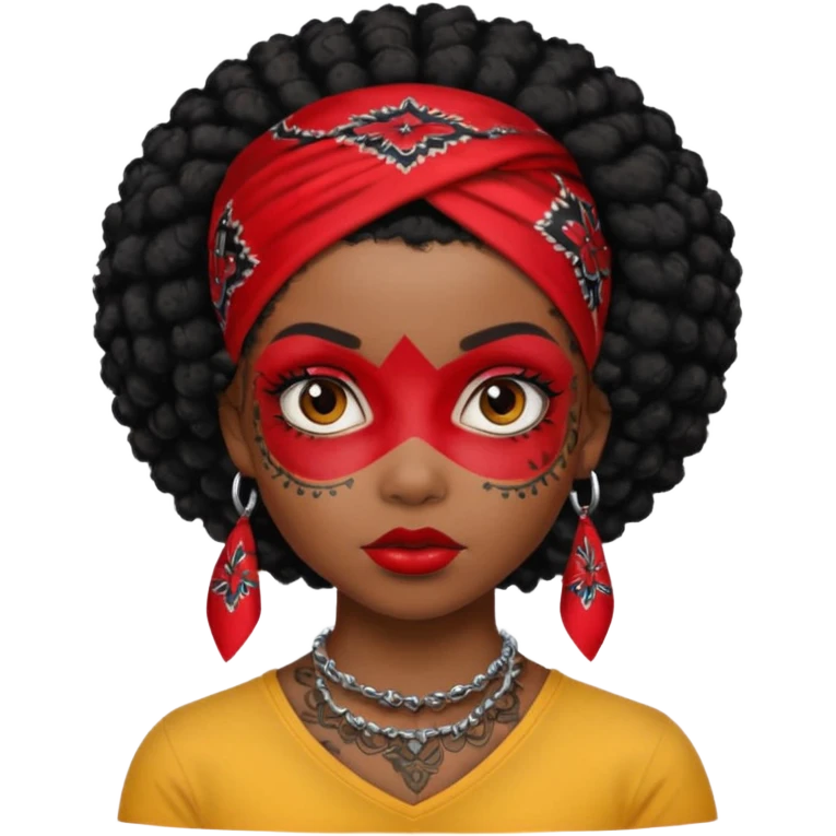 black afro hair with red head bandana and lots of face tattoo black skin girl emoji