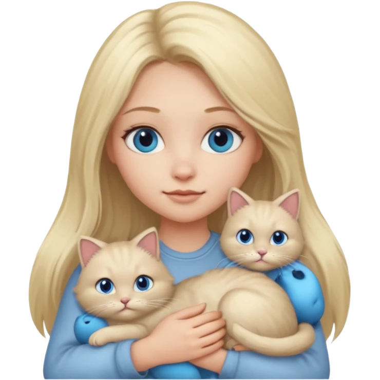 blonde girl with long blonde hair and blue eyes with chubby gray cat emoji