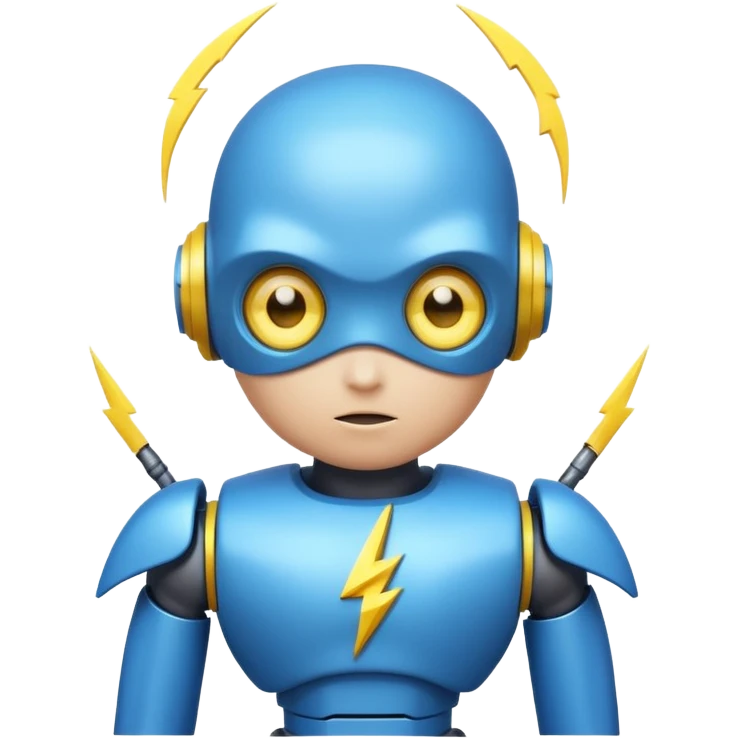 Small round cyber character with a glowing neon-blue C on its chest, big cute robot eyes, and a tiny yellow lightning bolt on its head emoji