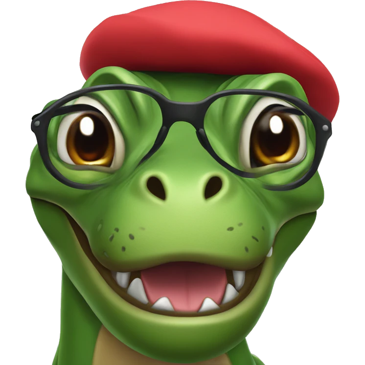 Mad Green Trex wearing red beret and eyeglasses  emoji