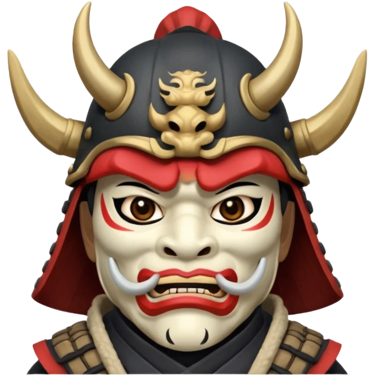 Samurai with helmet and an oni mask covering their mouth but you can see their eyes emoji
