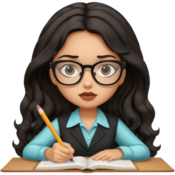 a pretty tan bratz girl with black wavy long hair studying emoji