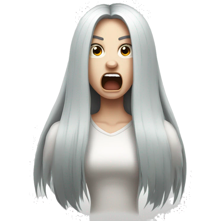 Angry pale girl with very long black hair  emoji