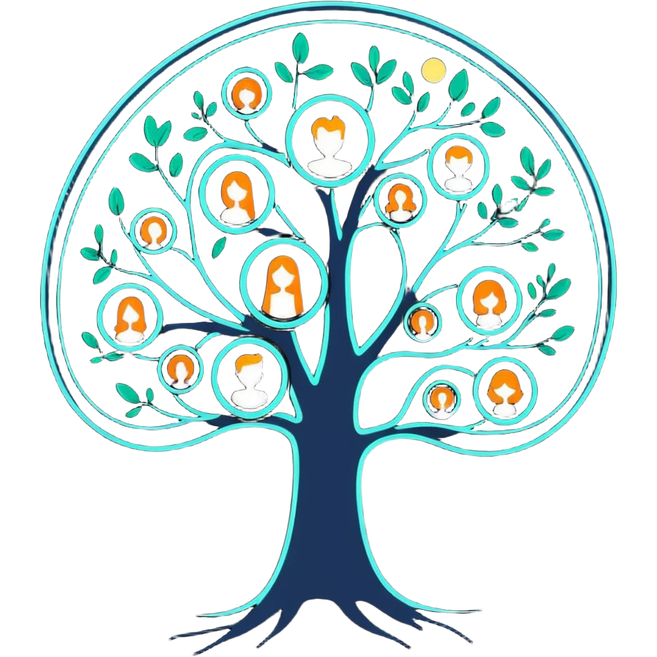 Luminous family tree with glowing portraits and ethereal translucent connecting lines floating in dreamlike space emoji