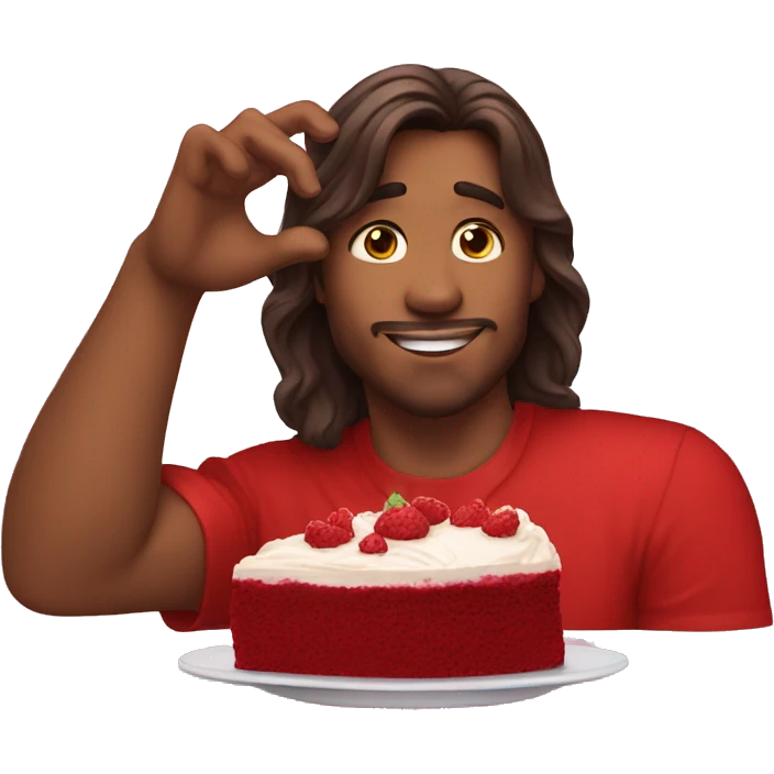 guy in red shirt likes red velvet cake long hair emoji