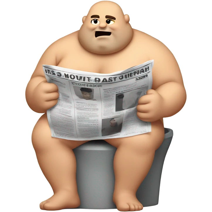 fat guy sitting on toilet reading newspaper no shirt front view emoji