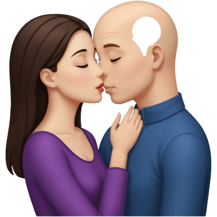 Tall Bald boy kissing a brunette girl  emoji