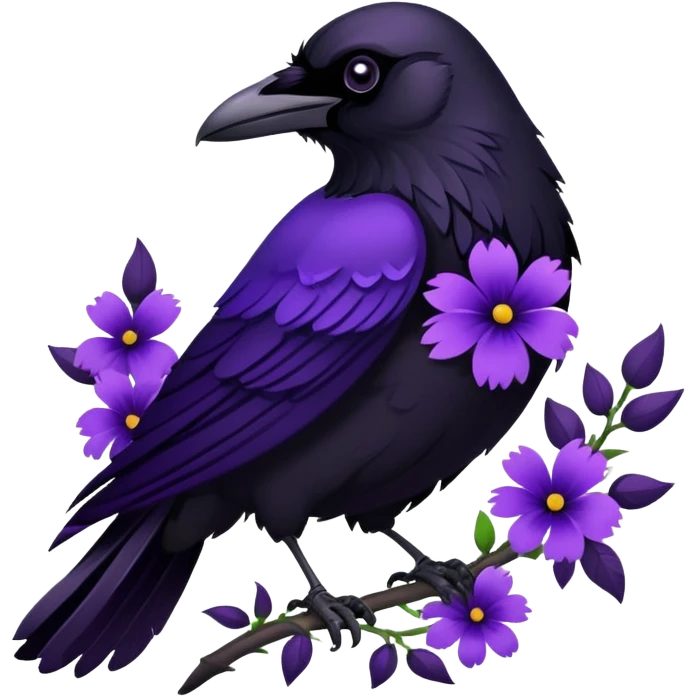 Raven with purple flowers emoji