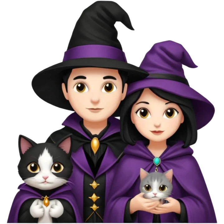 magician couple and their pet cat emoji
