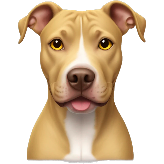 Lab pitbull mix with golden yellow color, two front teeth slightly visible, brown eyes and sitting emoji