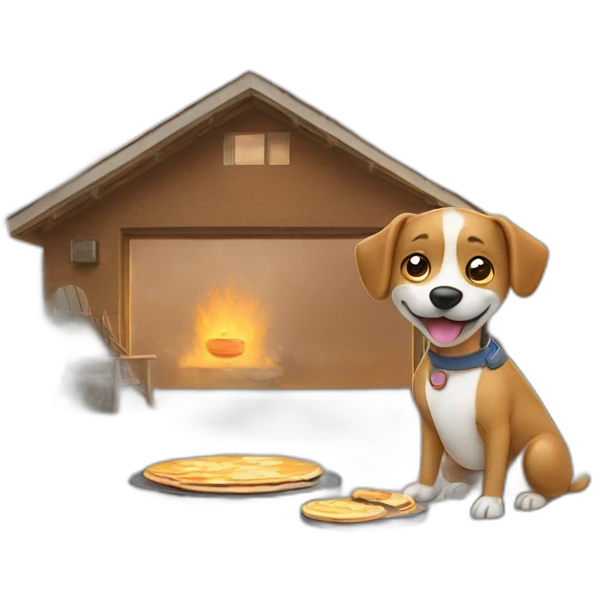 Dog cooking pancakes outside in the garage emoji