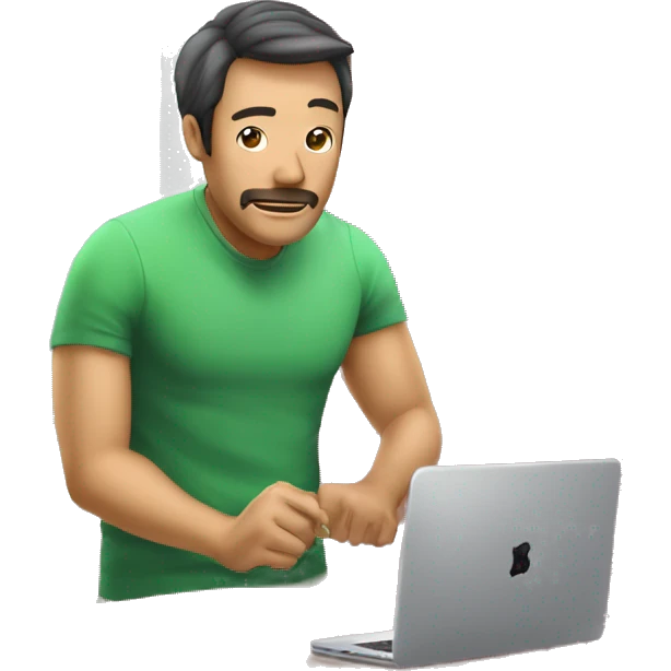 Homem segurando um iphone na mao direita e android na mao esquerda emoji