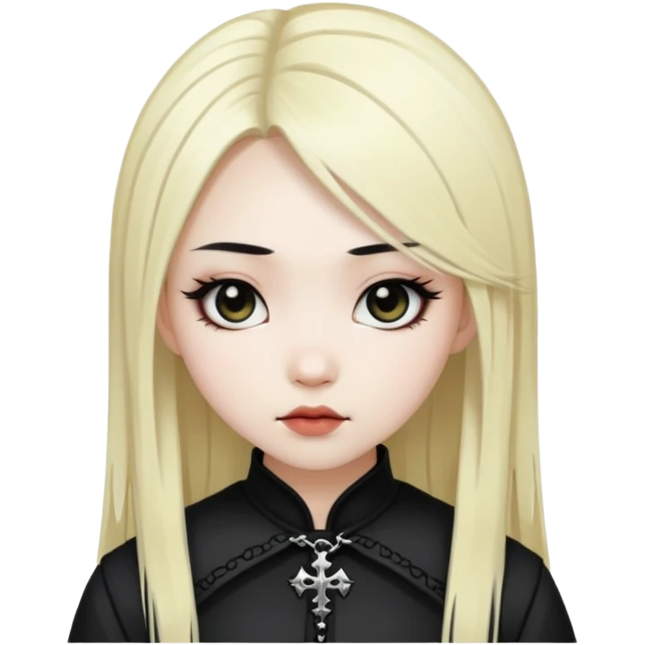 asian girl with blonde hair and black roots, dressed goth emoji