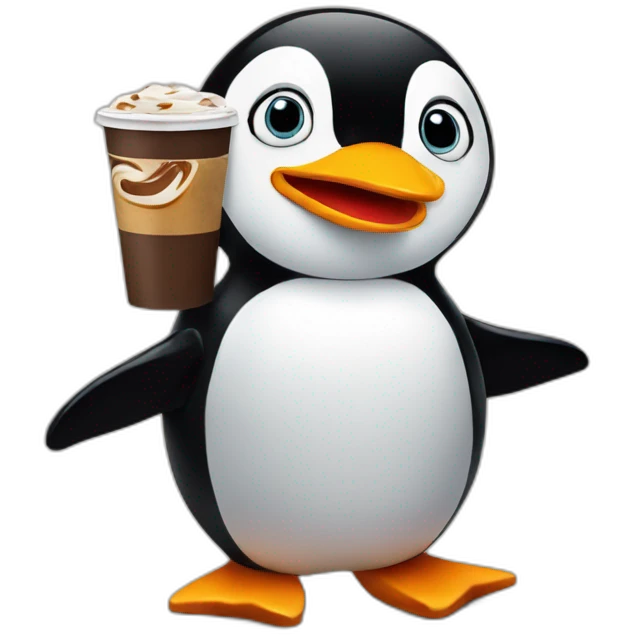 Penguin with tim Hortons coffee  emoji