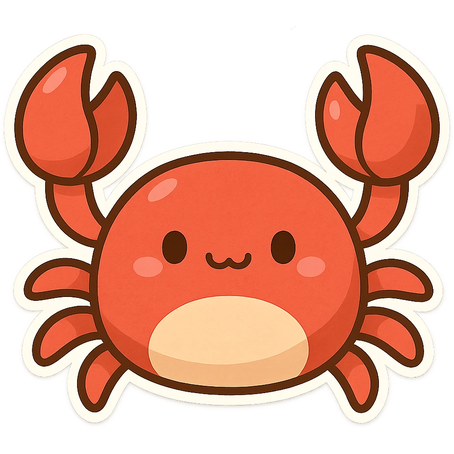 一只可爱的小螃蟹，肚皮是浅色的 emoji