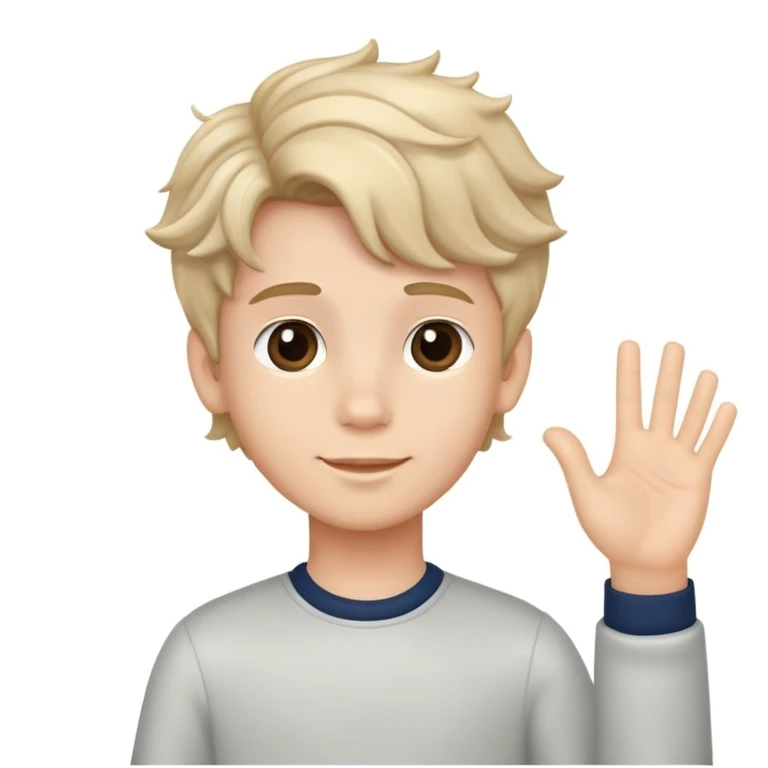 cartoon, A boy with a hairstyle, waves his hand welcome emoji