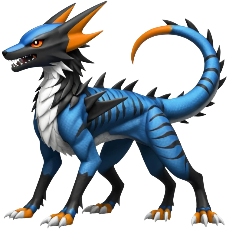 4-legged, digitigrade, clawed, furry finned sharp, cool, badass, angry, edgy Sergal-Sharpedo-Houndoom-Garchomp-Nargacuga-Silvally-Vaporeon-fusion-hybrid-creature, full body emoji
