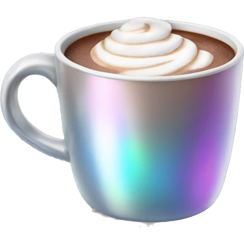 Realistic isolated gradient silver holographic hot chocolate mug. emoji