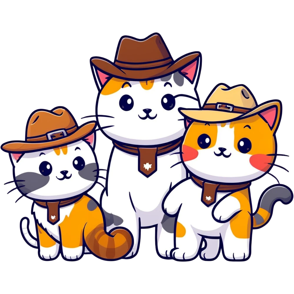 group of cats wearing cowboy hats emoji