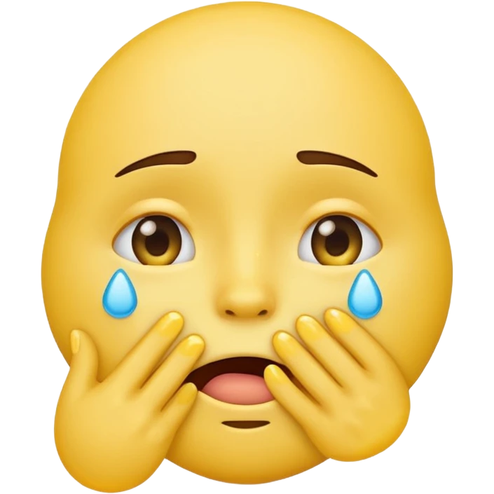 yellow emoji face with hand covering mouth and tears emoji
