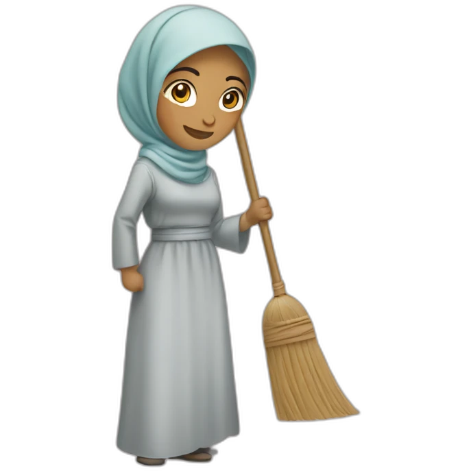 a woman in a hijab is sweeping the floor emoji