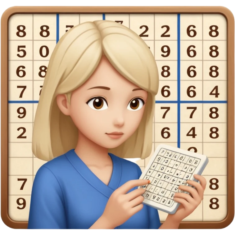 Girl Sudoku Problem-Solving on the new paper, back side view. emoji