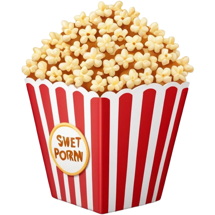 minimalist sweet popcorn emoji style, red and white popcorn box, caramel popcorn emoji